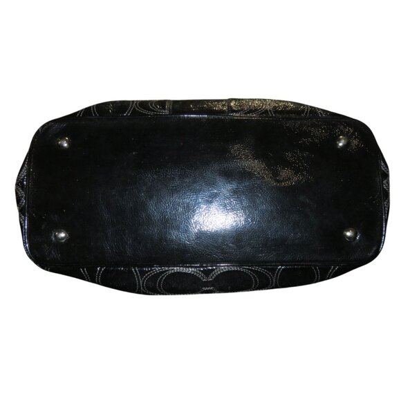 Coach 2012 Black Signature C Stitched Patent Leather Tote Kisslock Handbag - Picture 10 of 13